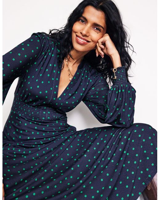 Boden Blue Ivy Smocked Midi Dress College, Abstract Dot
