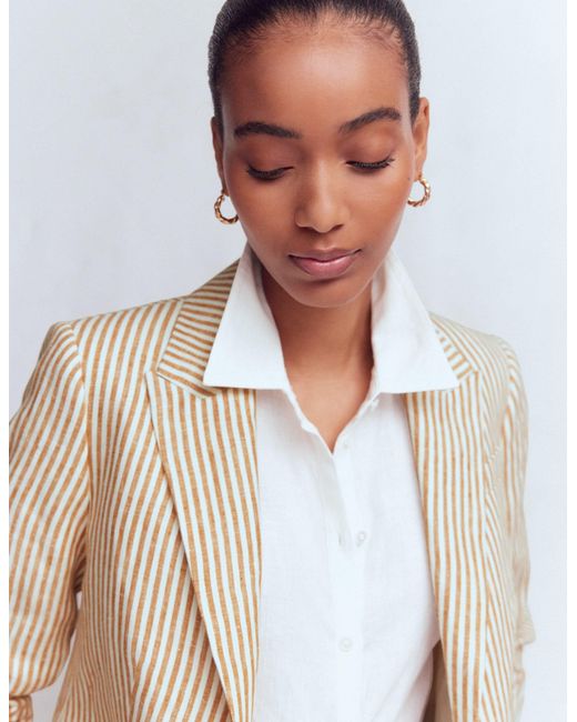 Boden Natural Stamford Linen Blazer-Neutral, Stripe