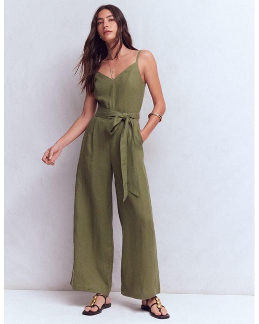 Boden Green Strappy Linen Jumpsuit