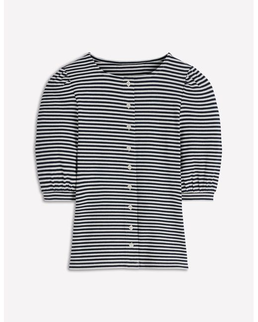 Boden Gray Evie Ribbed Puff Sleeve Top