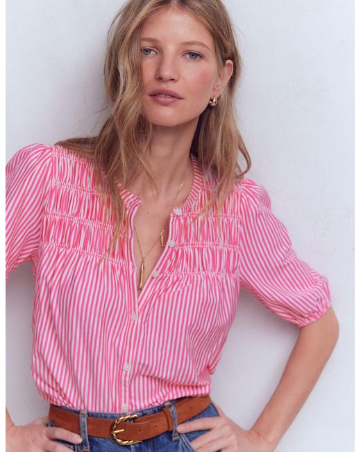 Boden Pink Mya Short Sleeve Smocked Shirt
