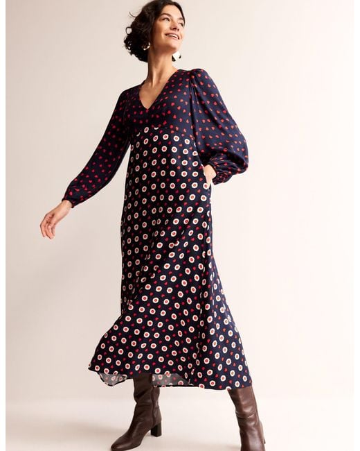 Boden White Francis Empire Maxi Tea Dress Multi, Rainbow Wave