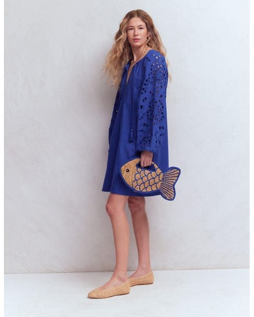 Boden Blue Embroidered Sleeve Kaftan Dress