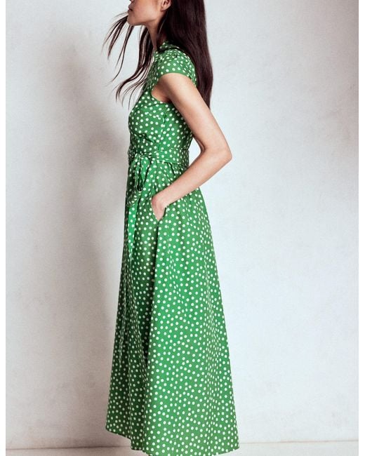 Boden Green Julia Cotton Wrap Midi Dress-Poppy, Floweret Vine