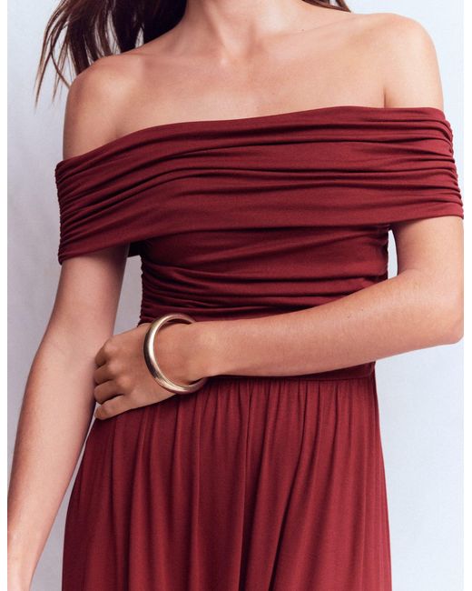 Boden Brown Ruched Bardot Maxi Dress