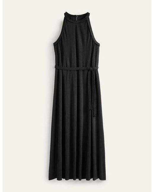 Boden Black Jersey Plisse Maxi Dress