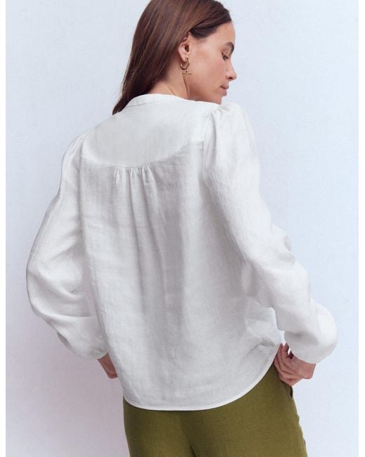 Boden White Linen Trim Insert Top