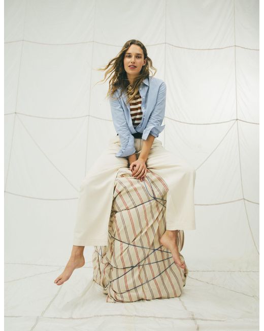 Boden Natural Pleated Wide Leg Jeans