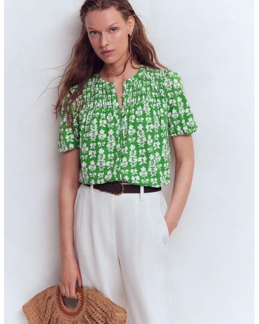 Boden Green Mya Short Sleeve Smocked Shirt