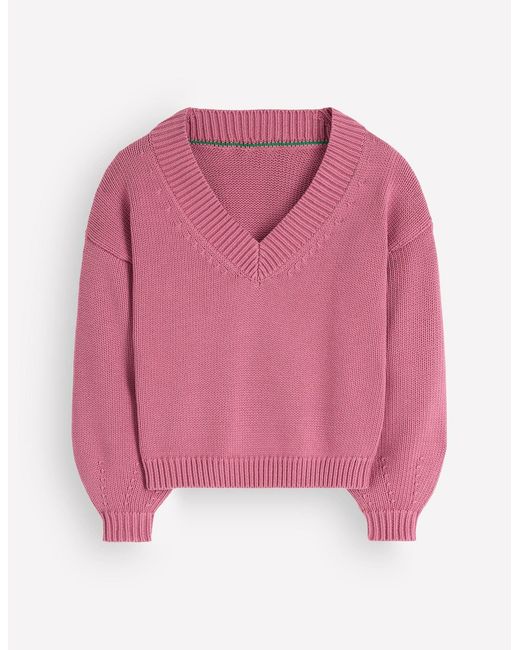 Boden Pink Lucy Cotton V-Neck Jumper