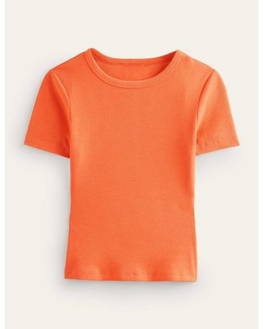 Boden Orange Ribbed Crew Neck T-Shirt