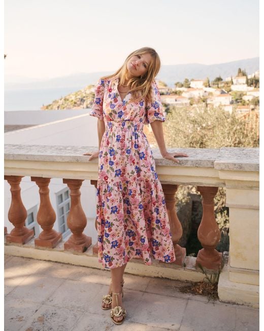 Boden Pink Irene Puff Sleeve Cotton Dress