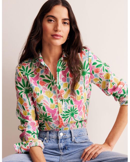 Boden Red Sienna Linen Shirt Multi, Tropical Paradise