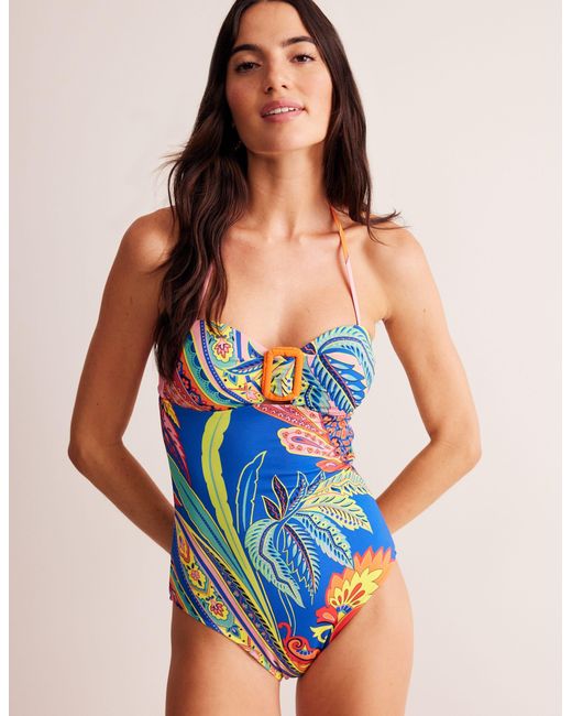 Boden Taormina Bandeau Swimsuit Multi, Painterly Paisley in Blue
