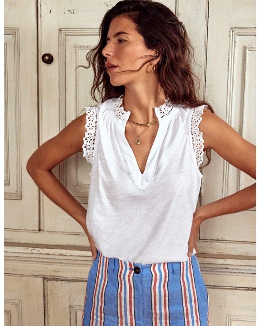 Boden White Aria Broderie Trim Vest
