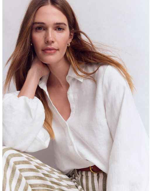 Boden White Puff Sleeve Linen Shirt