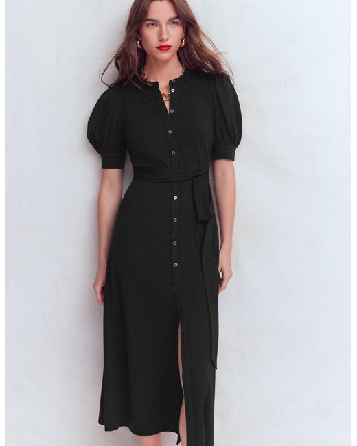Boden Black Puff Sleeve Ponte Shirt Dress