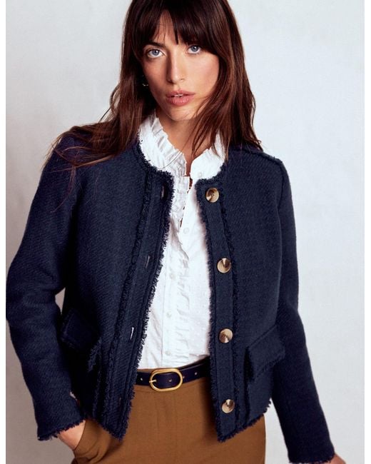 Boden Blue Collarless Textured Jacket