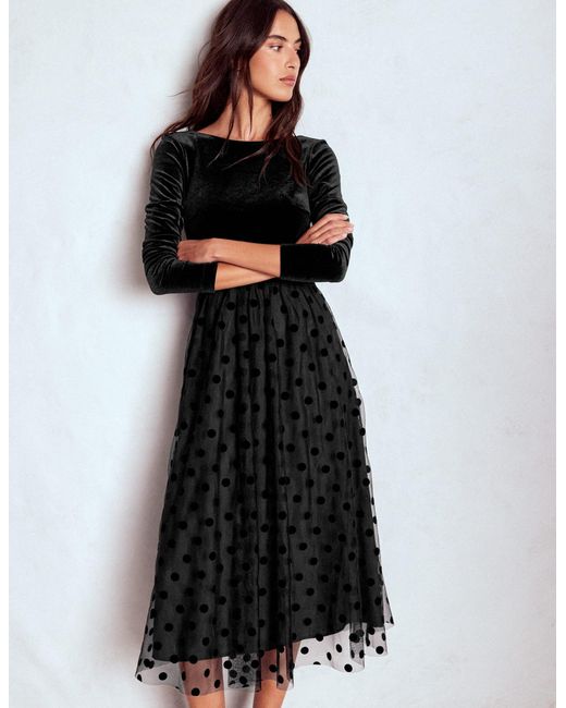 Boden Black Velvet Bodice Jersey Dress