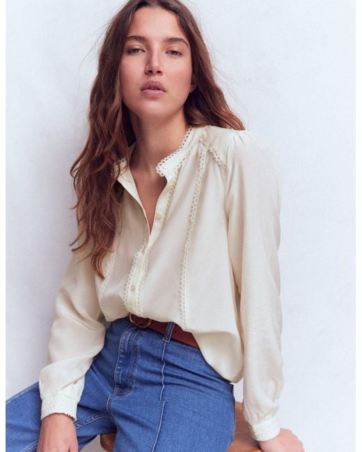 Boden White Rhea Trim Detail Silk Top
