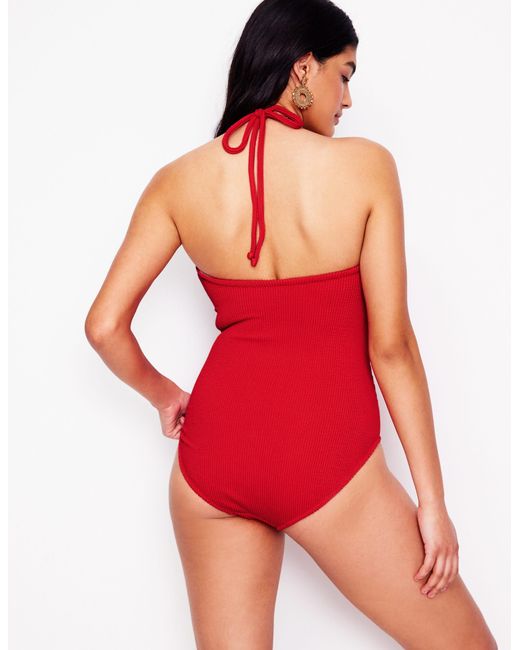 Boden Red Crinkle Texture Swimsuit