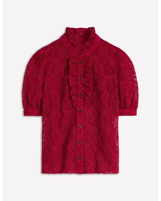 Boden Red Sasha Short Sleeve Lace Top