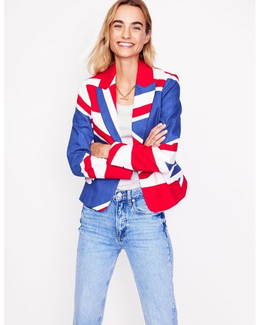 Boden Blue Fitted Printed Blazer