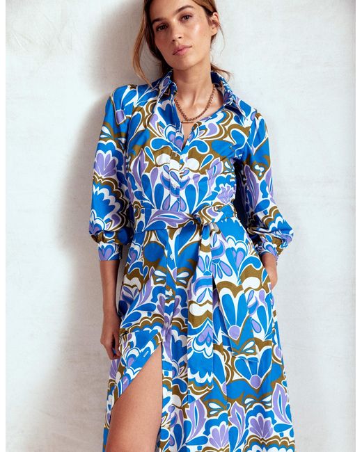 Boden Clara Cotton Shirt Dress in Blue
