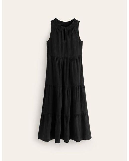 Boden Black Double Cloth Maxi Tiered Dress