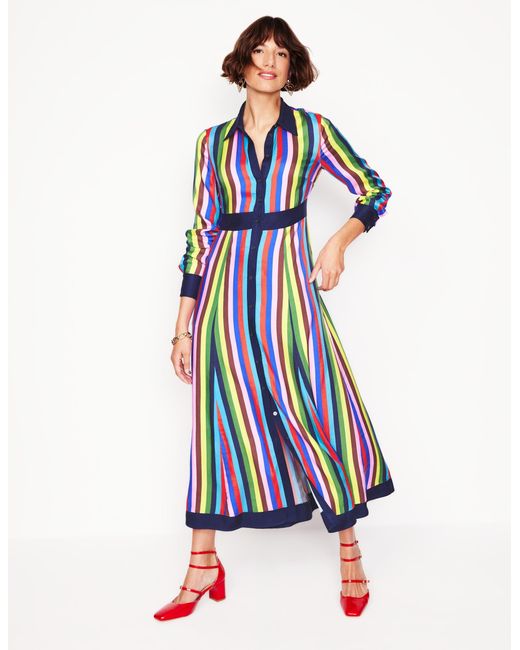 Boden White Empire Shirt Dressblue, Chestnut Multistripe