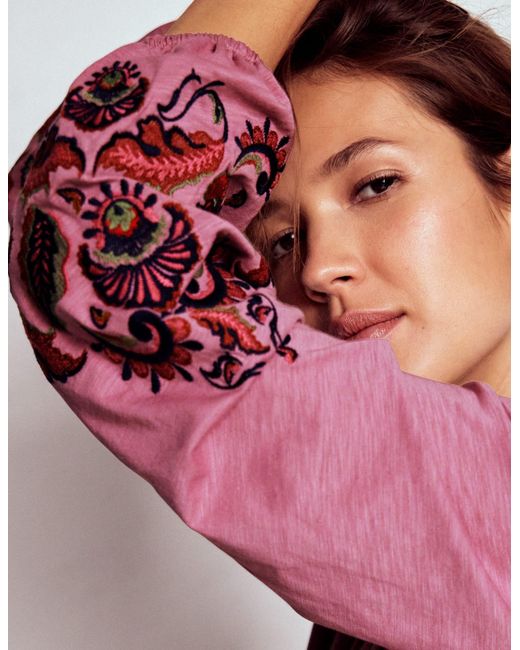 Boden Pink Alma Besticktes Hemd