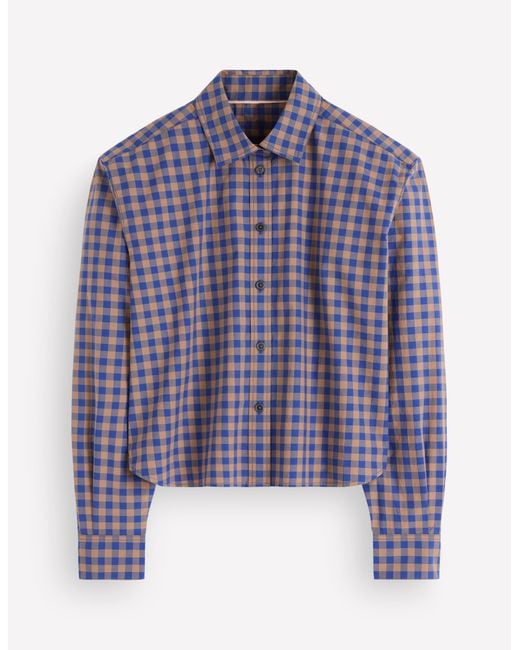 Boden Blue Sienna Cropped Cotton Shirt