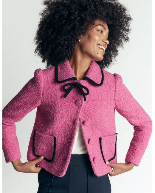 Boden Pink Branscombe Wool Bow Jacket