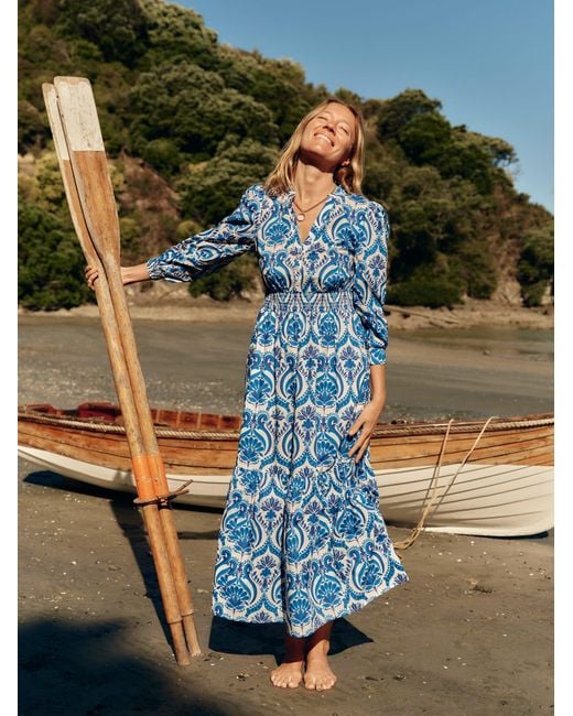 Boden Blue Elena Tiered Cotton Midi Dress