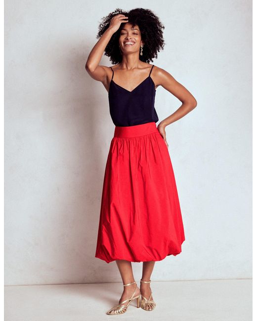 Boden Red Bubble Hem Midi Skirt