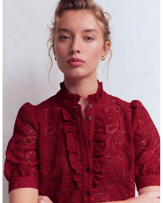 Boden Red Sasha Short Sleeve Lace Top
