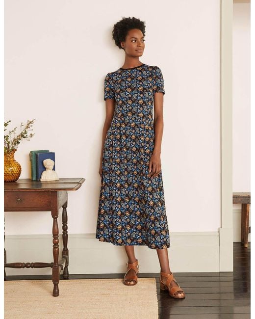Boden Black Lucinda Jersey Midi Dress , Summer Chintz
