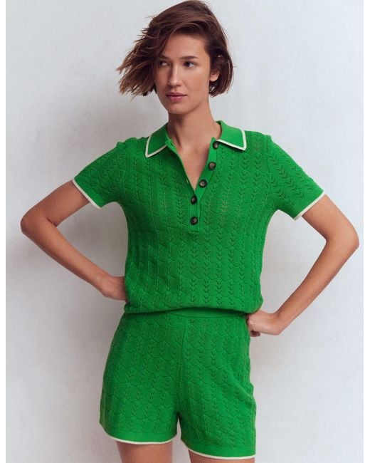 Boden Green Pointelle Henley T-Shirt