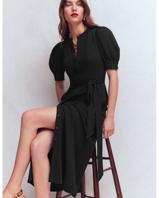 Boden Black Puff Sleeve Ponte Shirt Dress