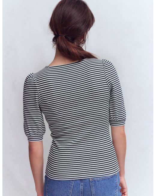 Boden Gray Evie Ribbed Puff Sleeve Top
