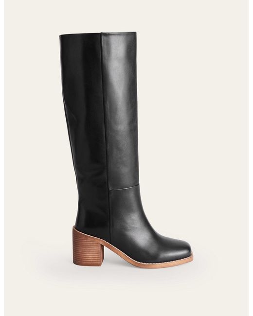 Boden Black Straight Leather Knee Boots