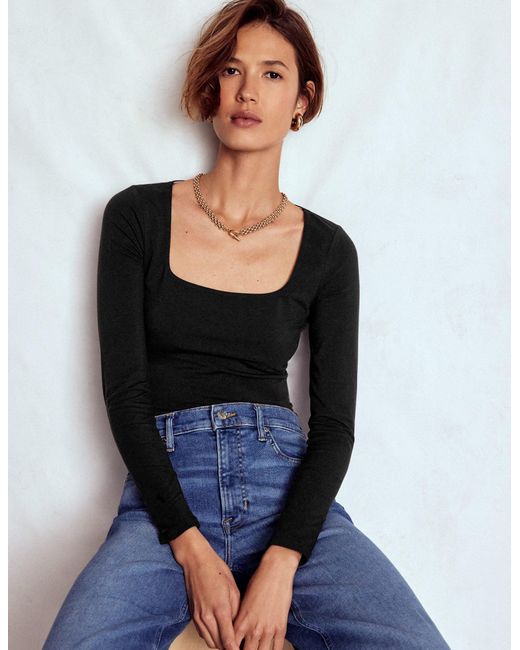 Boden Black Double Layer Square Neck Top
