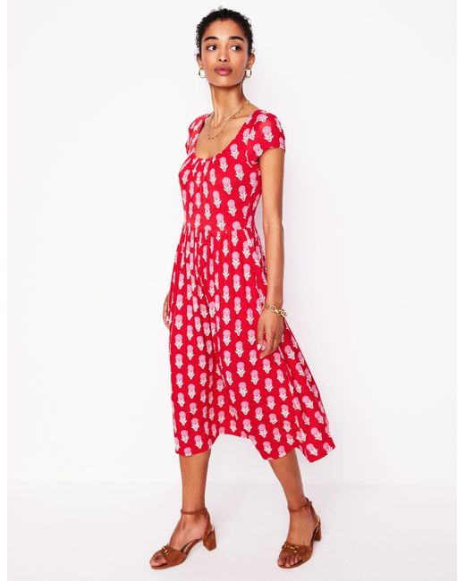 Boden Red Samantha Scoop Jersey Dress Paradise, Vine