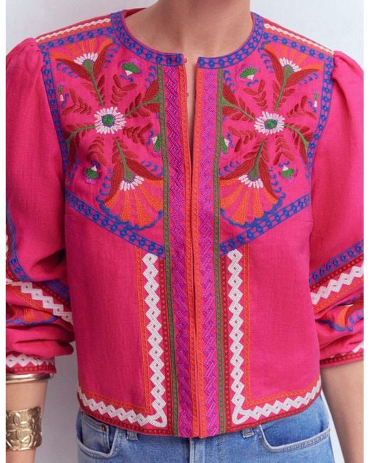 Boden Natural Embroidered Linen Jacket