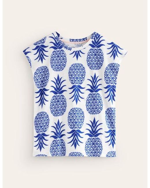 Boden Blue Louisa Printed Slub T-shirt Surf The Web, Pineapple Pop