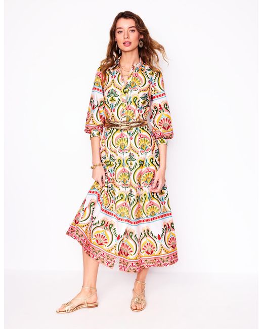 Boden White Clara Cotton Shirt Dress- Rose, Stripe