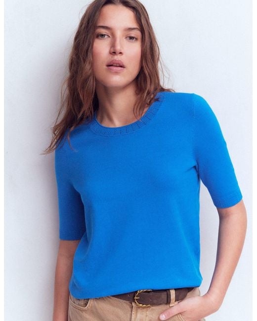 Boden Blue Emilia Cotton Crew T-Shirt