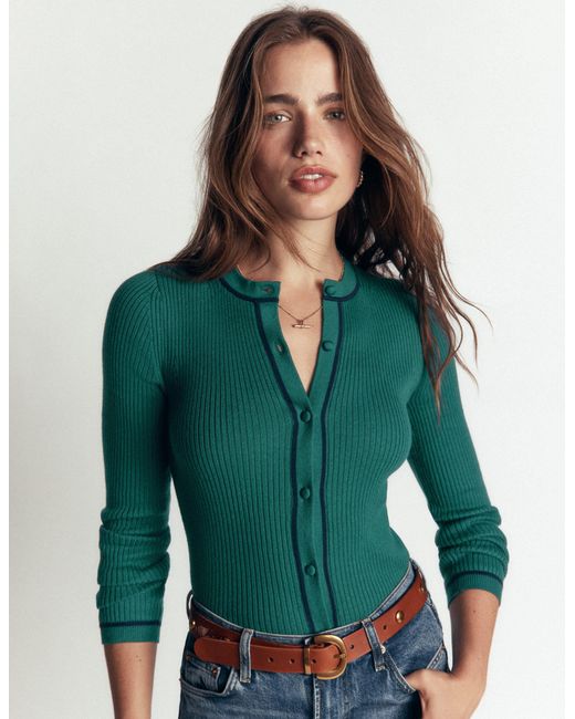 Boden Green Paula Ribbed Crew Cardigan