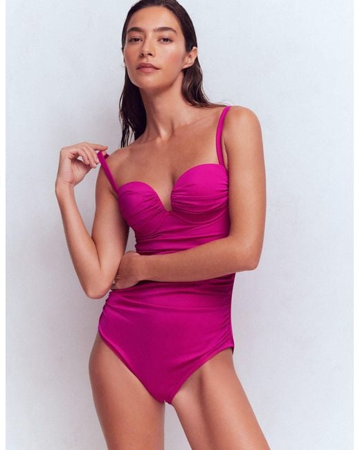 Boden Orange Pleated Cup Swimsuit