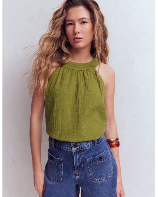 Boden Green Halter-Neck Double Cloth Top